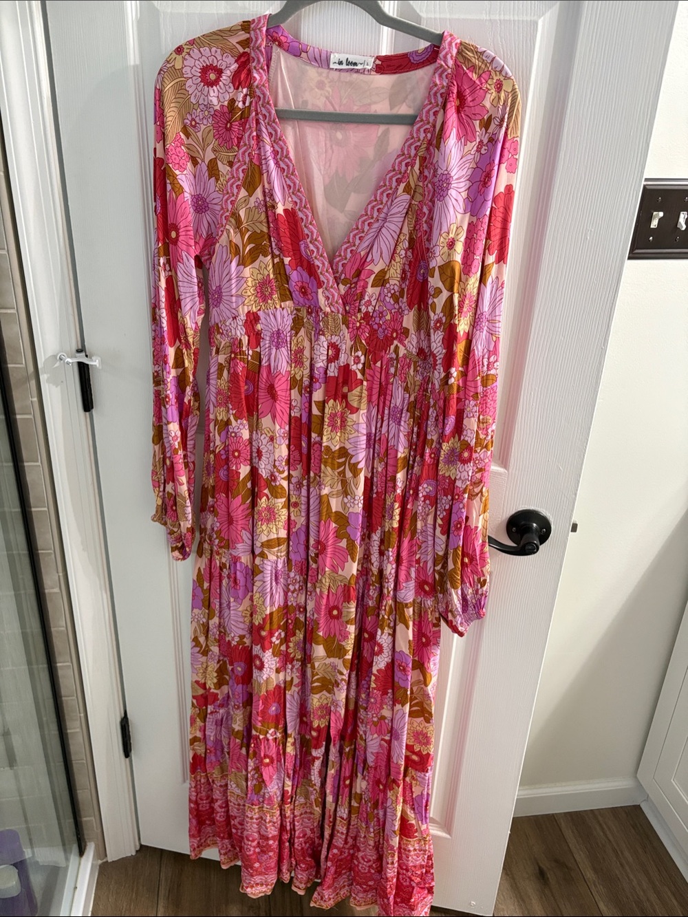 Floral Pink Maxi Dress with V-Neck